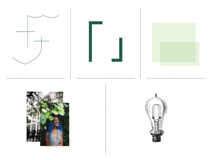 Examples of graphical elements encouraged by the Tulane Style Guide