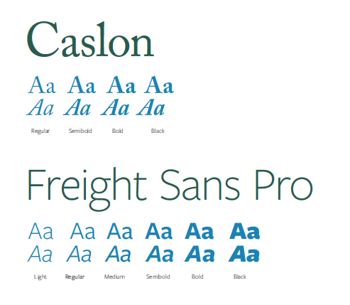 A screenshot of brand fonts including Caslon and Fright Sans