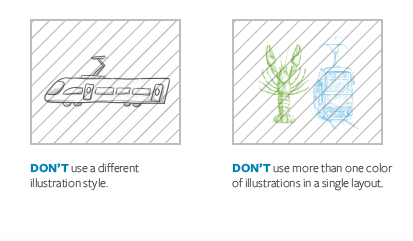 DON’T use a different illustration style. DON’T use more than one color of illustrations in a single layout.