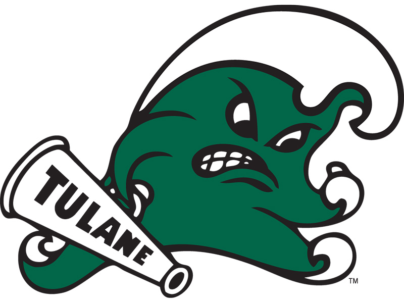 Angry Wave logo in green and white holding TULANE megaphone