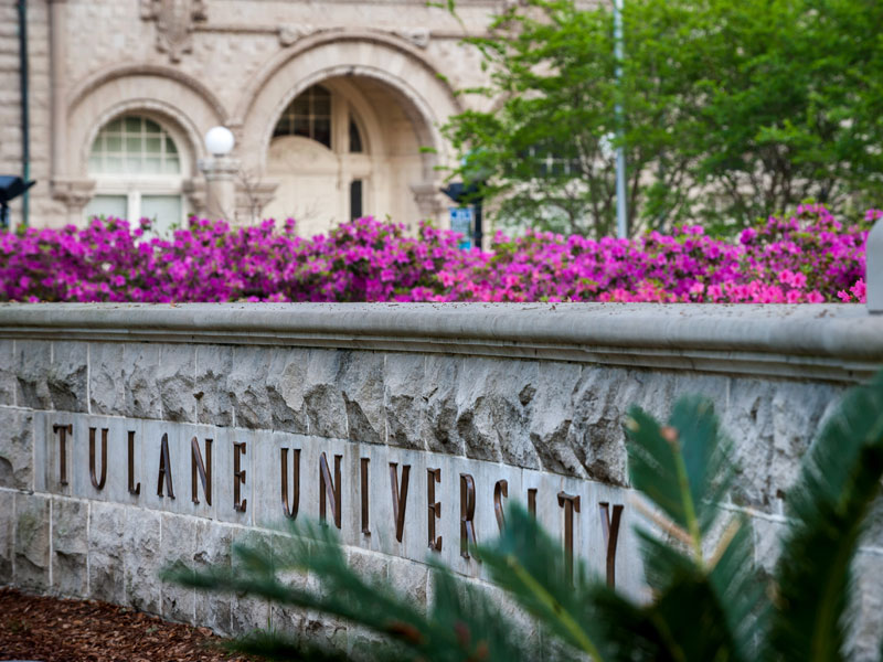 Tulane University sign in front of Gibson Hall