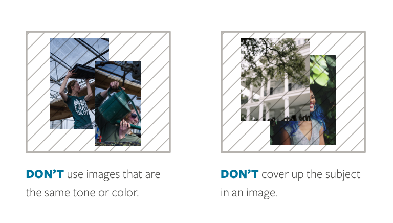 Don't use images that are the same color, and don't cover up the subject in an image.