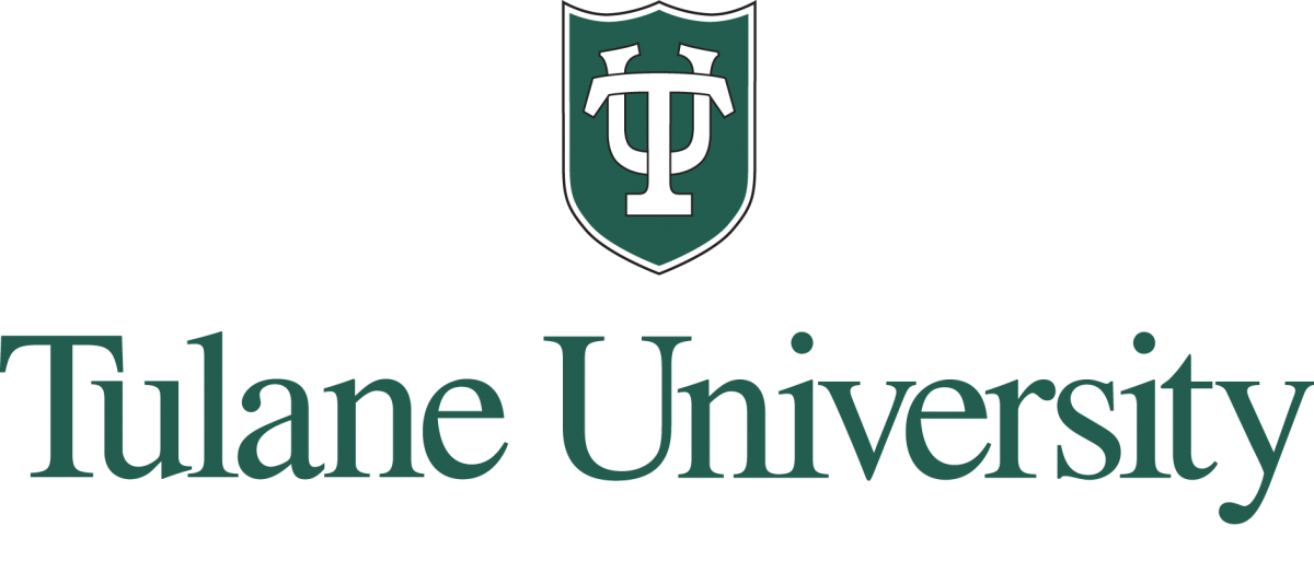 TU shield in black and green centered over Tulane University in green 
