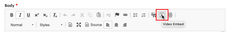 Video Embed icon on the editing toolbar
