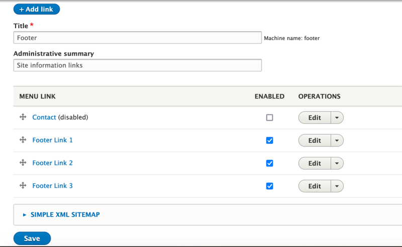 Footer navigation links