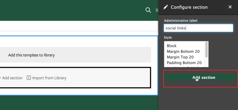 Screenshot of Administrative label field and block styles
