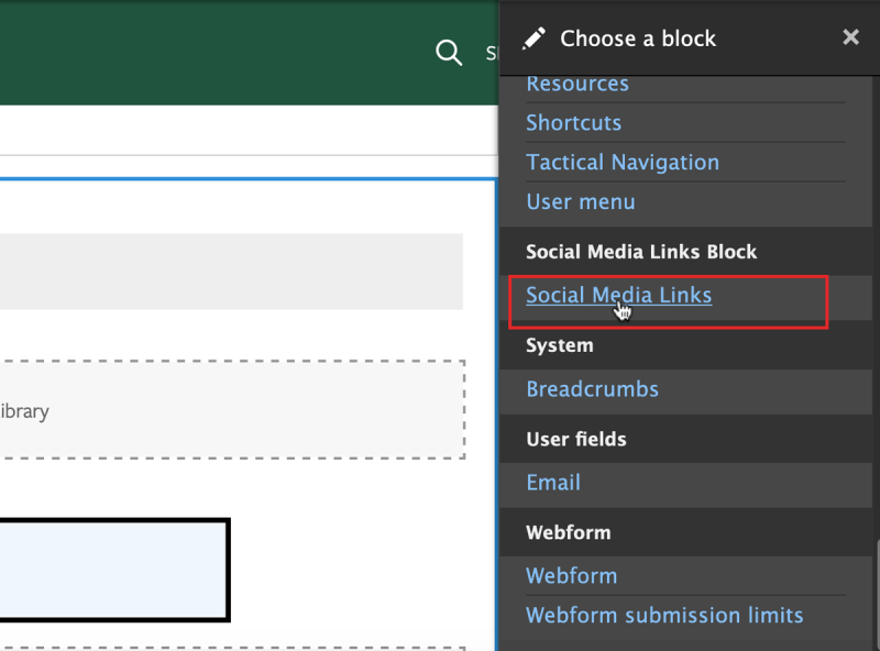 Screenshot of Choose a Block menu