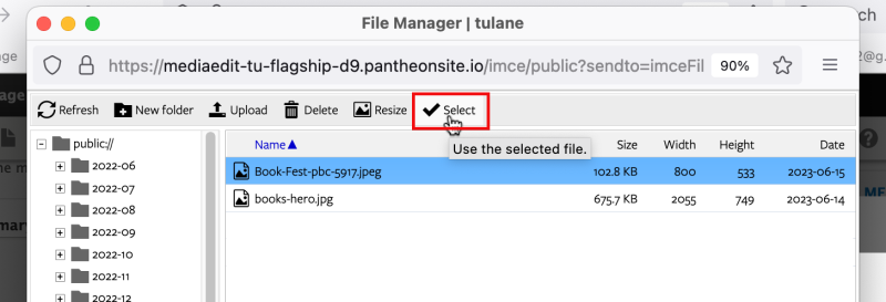 Screenshot of Select button interface