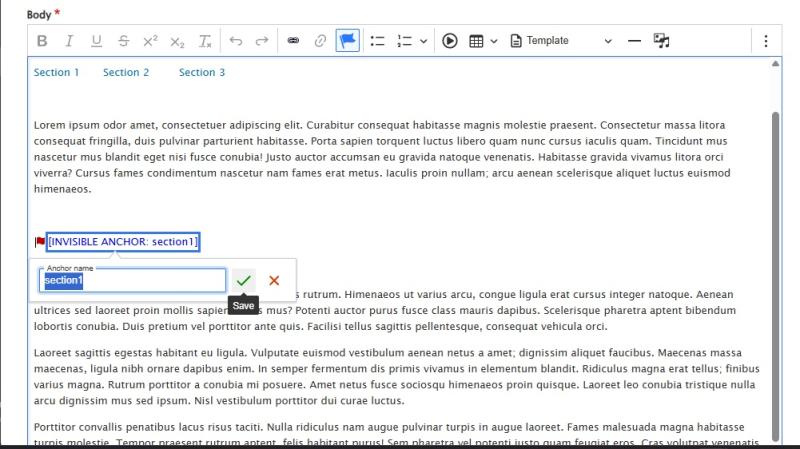 Step one for adding an anchor link in content