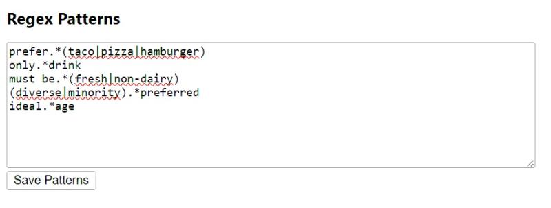 Sample search terms in input box on form.