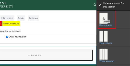 Column Layout screen