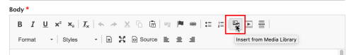 Insert Media Library icon on toolbar Insert Media Library icon on toolbar