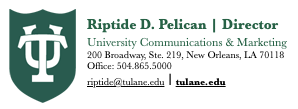 Tulane email signature with shield logo